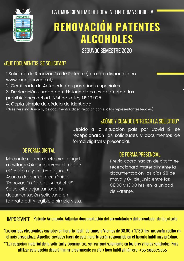 RENOVACIÓN PATENTE ALCOHOLES SEGUNDO SEMESTRE 2020